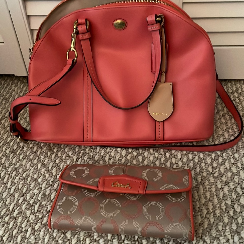 Coach Coral Shoulder Bag with Tan Accents